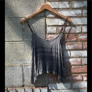 Cropped Grey Patterned Tank w/ Detailed Straps